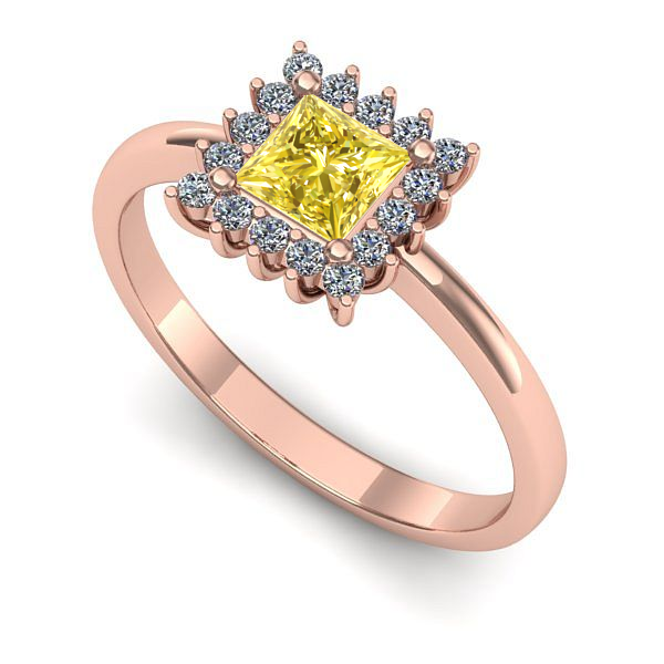 Inel logodna din aur roz cu safir galben