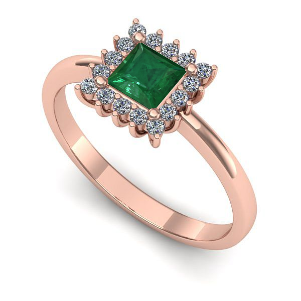 Inel logodna din aur roz cu smarald