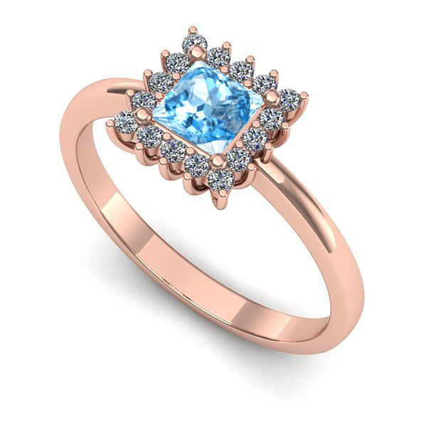 Inel de logodna din aur roz cu topaz blue