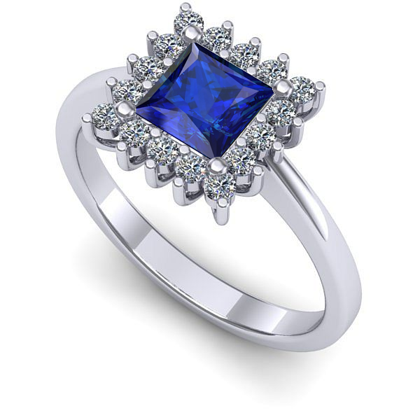 Inel logodna din aur alb cu safir