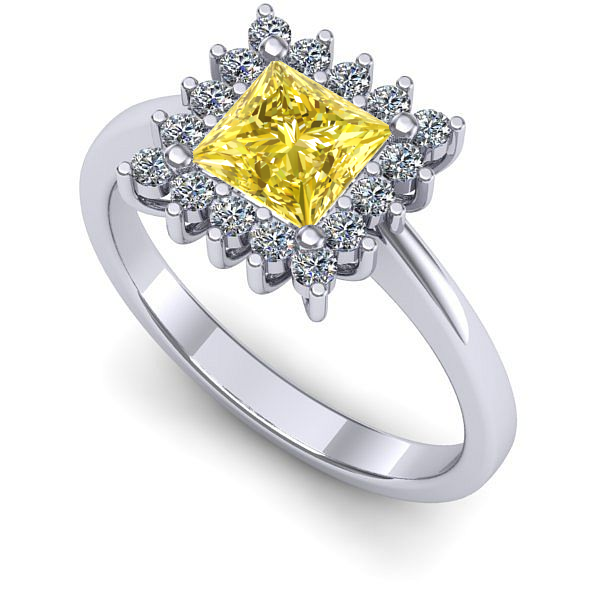 Inel de logodna din aur alb cu safir galben