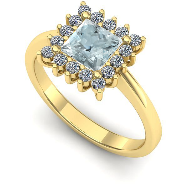Inel de logodna din aur galben cu aquamarin