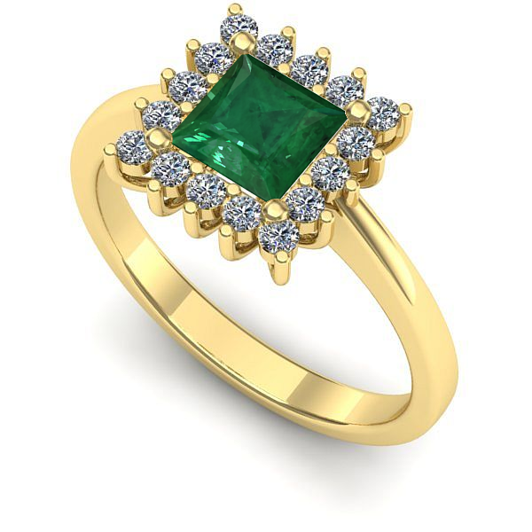 Inel logodna din aur galben cu smarald