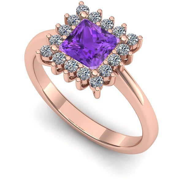 Inel logodna din aur roz cu ametist