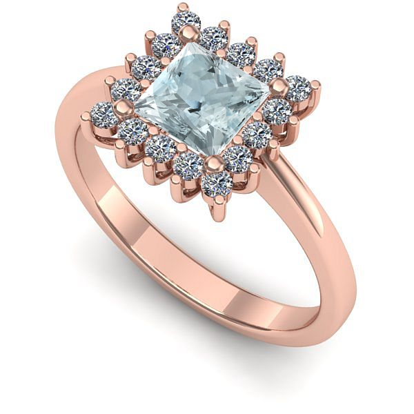 Inel din aur roz cu aquamarin