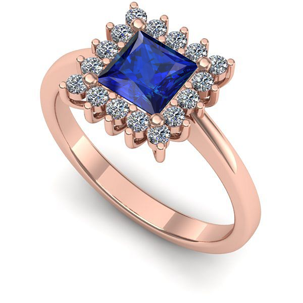 Inel de logodna din aur roz cu safir