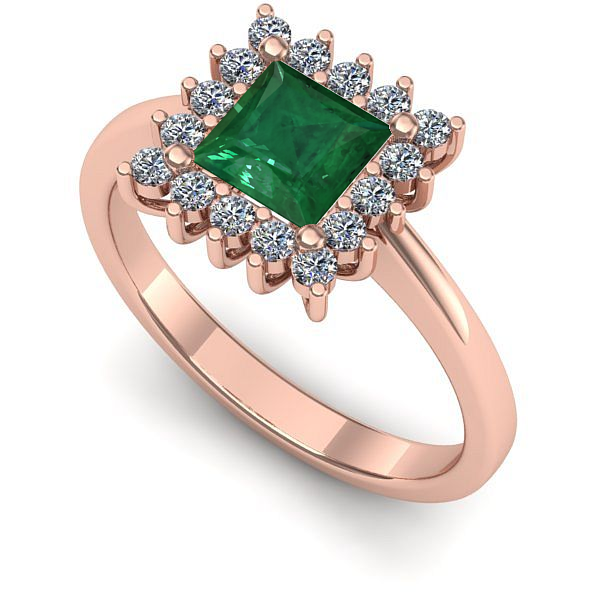 Inel de logodna din aur roz cu smarald