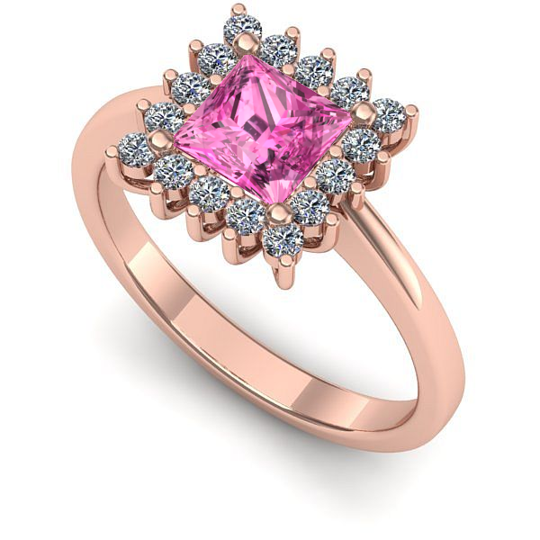 Inel logodna din aur roz cu safir roz