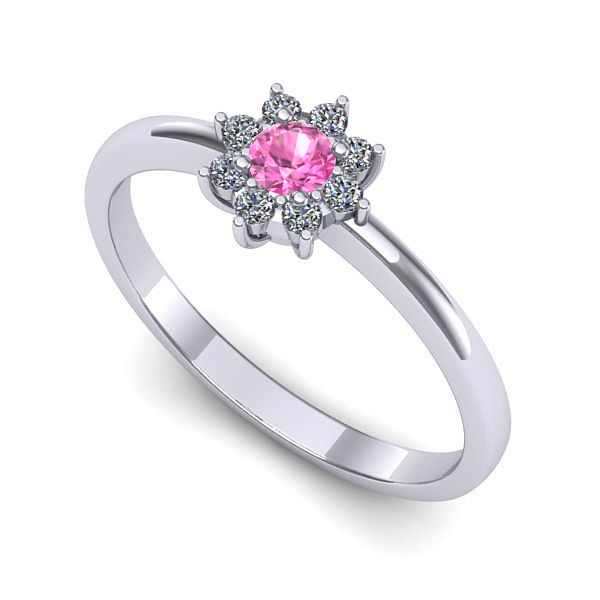 Inel de logodna din aur alb cu safir roz