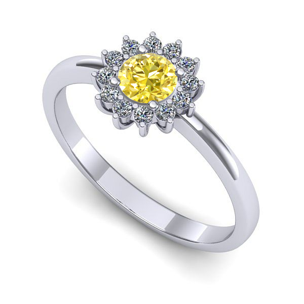 Inel de logodna din aur alb cu safir galben