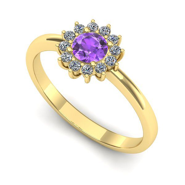 Inel logodna din aur galben cu ametist