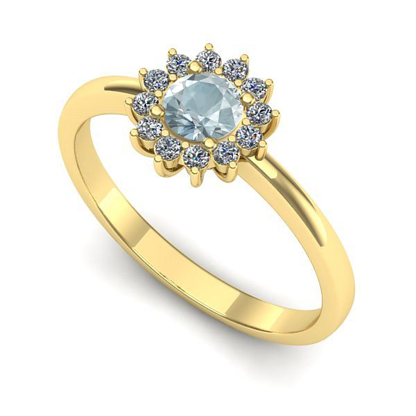 Inel logodna din aur galben cu aquamarin