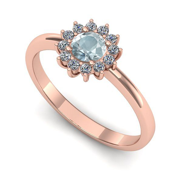 Inel logodna din aur roz cu aquamarin