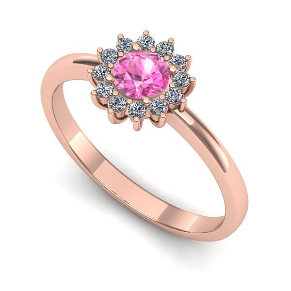 Inel de logodna din aur roz cu safir roz