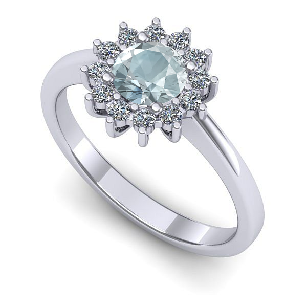 Inel logodna din aur alb cu aquamarin