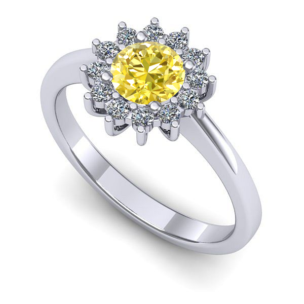 Inel de logodna din aur alb cu safir galben