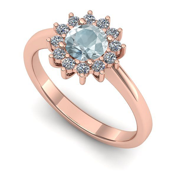 Inel logodna din aur roz cu aquamarin