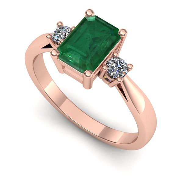Inel de logodna din aur roz cu smarald