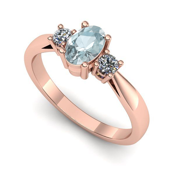 Inel logodna din aur roz cu aquamarin