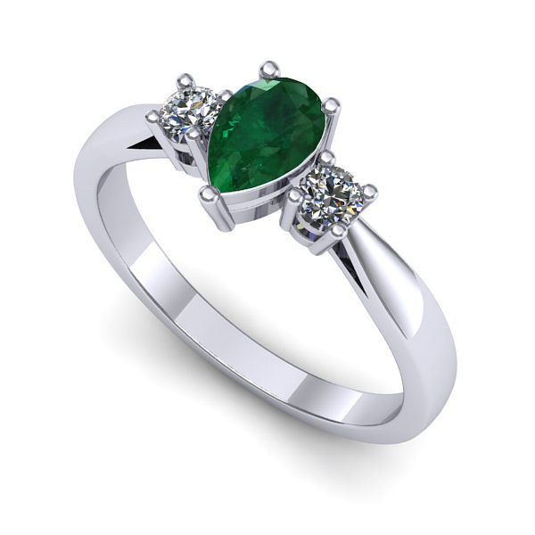 Inel logodna din aur alb cu smarald