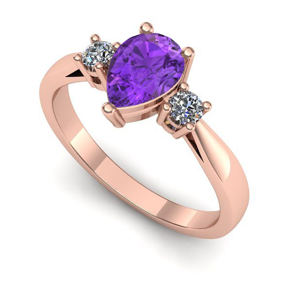 Inel de logodna din aur roz cu ametist