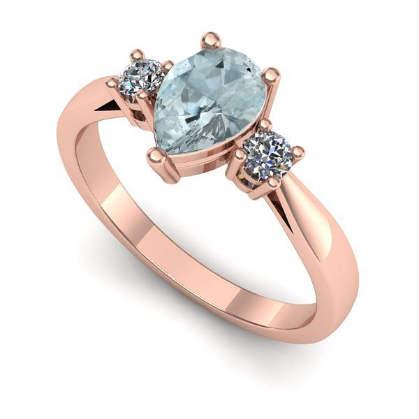 Inel de logodna din aur roz cu aquamarin