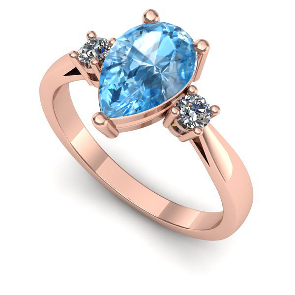 Inel din aur roz cu topaz blue