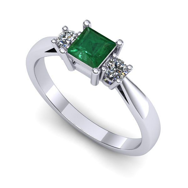 Inel logodna din aur alb cu smarald