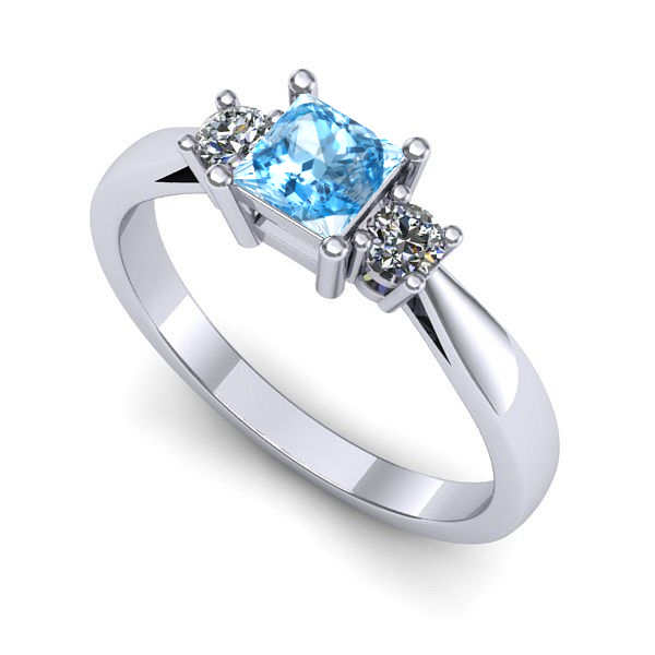 Inel de logodna din aur alb cu topaz blue