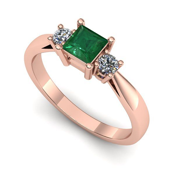 Inel de logodna din aur roz cu smarald
