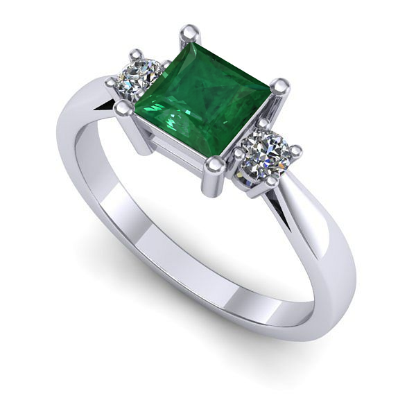 Inel logodna din aur alb cu smarald