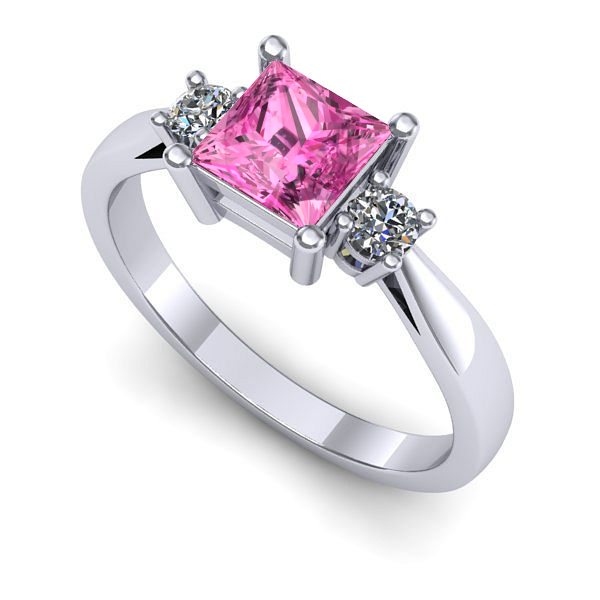 Inel de logodna din aur alb cu safir roz