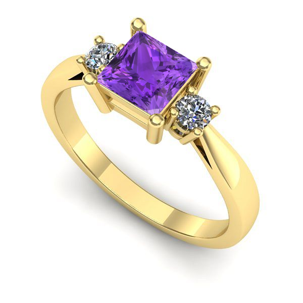 Inel logodna din aur galben cu ametist