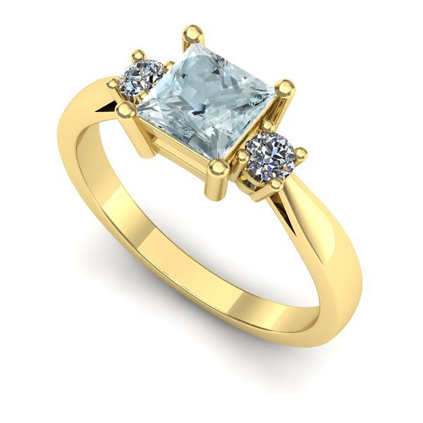 Inel logodna din aur galben cu aquamarin