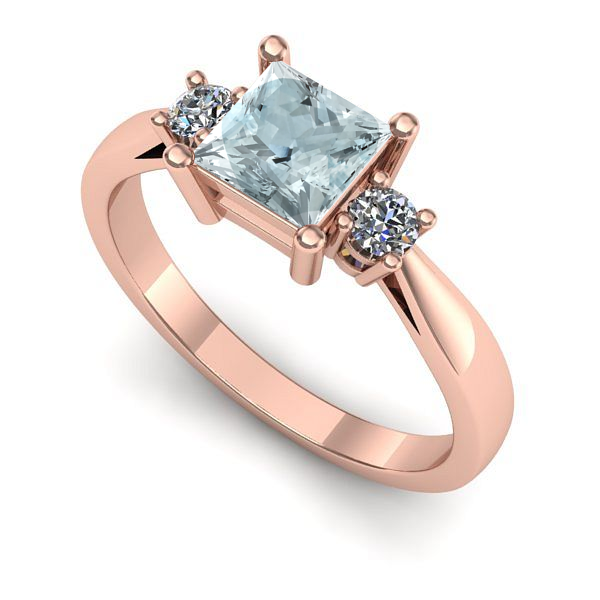 Inel de logodna din aur roz cu aquamarin