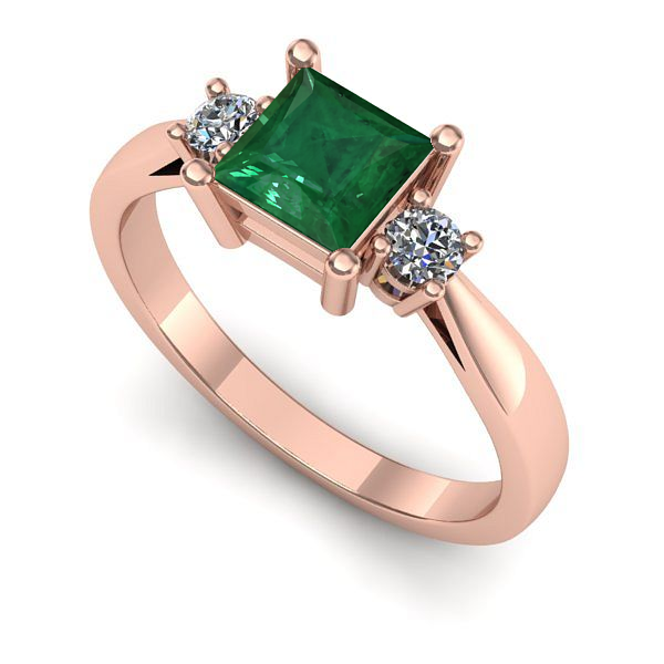 Inel logodna din aur roz cu smarald