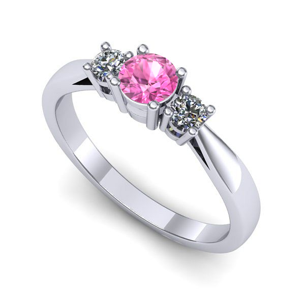 Inel logodna din aur alb cu safir roz