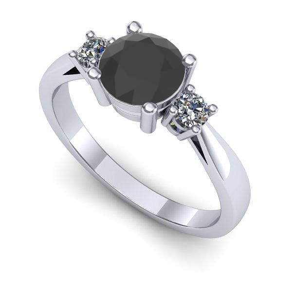 Inel de logodna din aur alb cu diamant negru