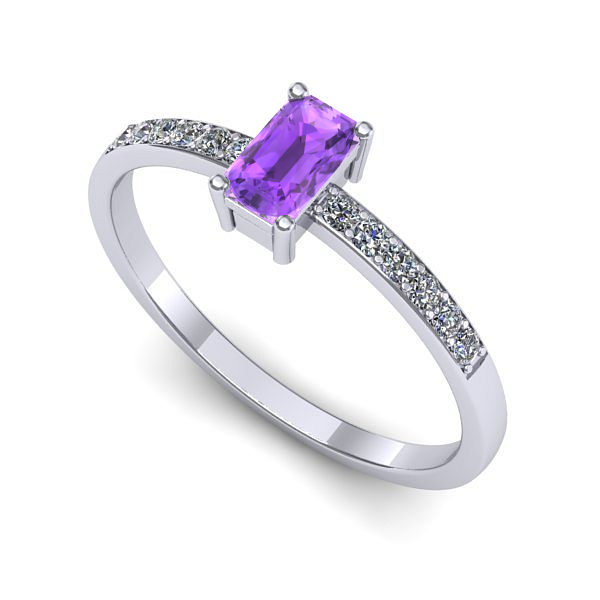 Inel logodna din aur alb cu ametist