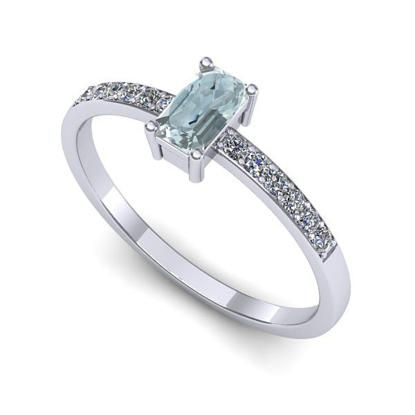Inel logodna din aur alb cu aquamarin
