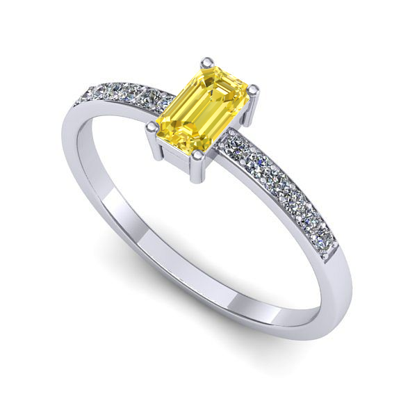 Inel de logodna din aur alb cu safir galben