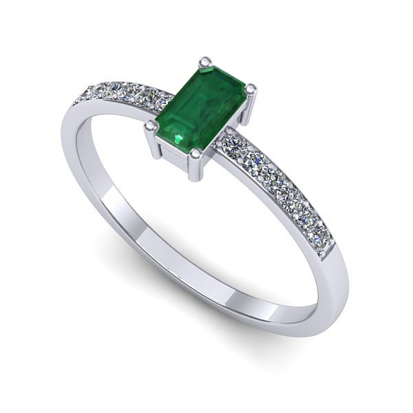 Inel logodna din aur alb cu smarald