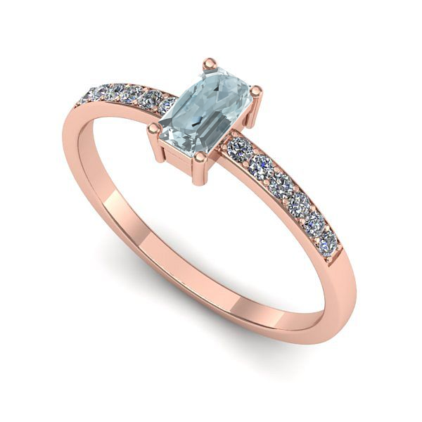 Inel logodna din aur roz cu aquamarin