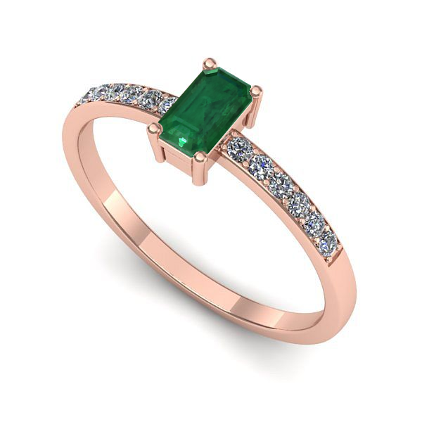 Inel logodna din aur roz cu smarald