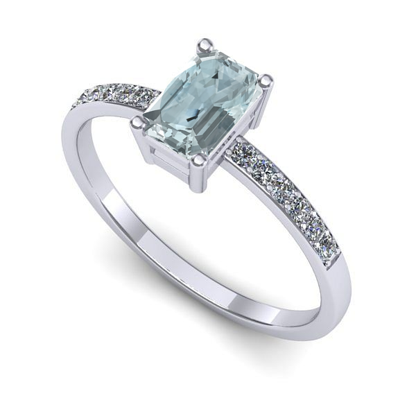 Inel din aur alb cu aquamarin