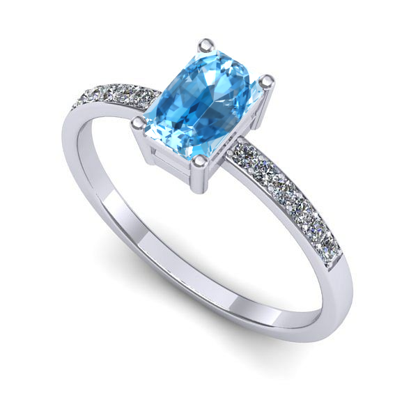 Inel logodna din aur alb cu topaz blue