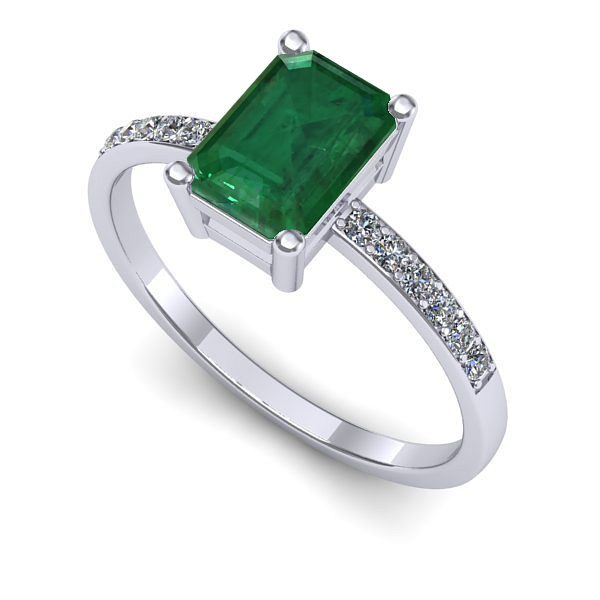 Inel logodna din aur alb cu smarald