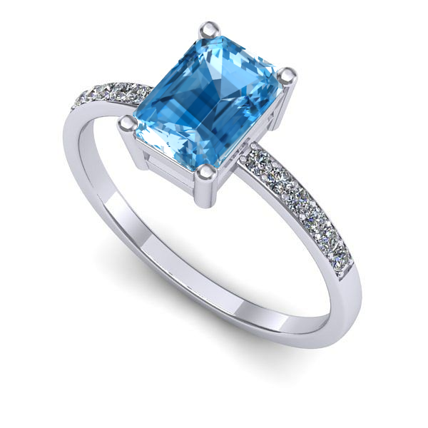 Inel logodna din aur alb cu topaz blue