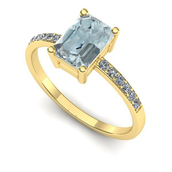 Inel logodna din aur galben cu aquamarin