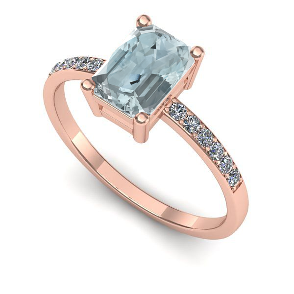 Inel logodna din aur roz cu aquamarin